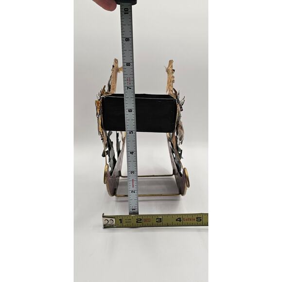 Vintage Metal Rocking Horse Carriage Planter w Poinsettia Accents Holiday Decor - Picture 8 of 10